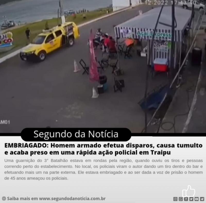 Homem armado efetua disparos, causa tumulto e acaba preso em uma rápida ação policial